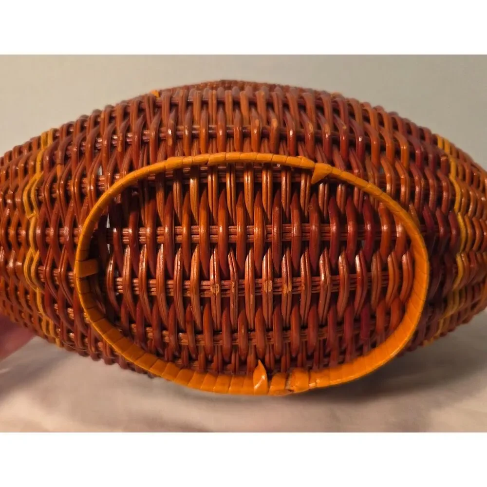 Vintage Wicker Football Shaped Storage Basket Box with Lid